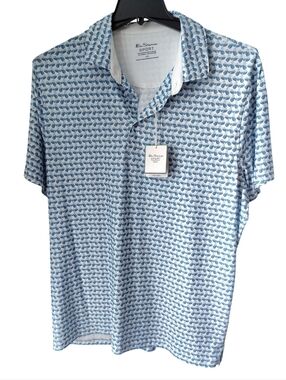 Ben Sherman Sport Men’s Light Blue UPF Geometric Printed Polo Golf Shirt